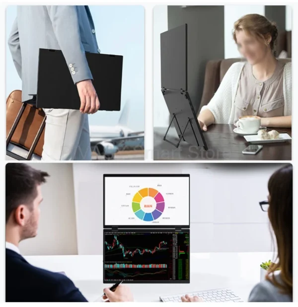 15.6 Inch Dual Screen Portable Monitor for PS5 Switch Hosts HD 1080P PC Secondary Screen 360° Rotation One-Cable LCD IPS Panel