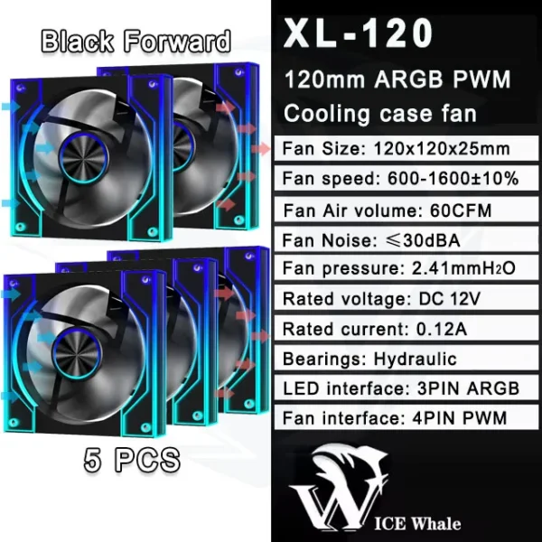 ICE Whale XL-120 ARGB PC Case Fan 120mm Infinity Mirror Design Motherboard Lighting Sync 4PIN PWM CPU Cooler Fan ventilador