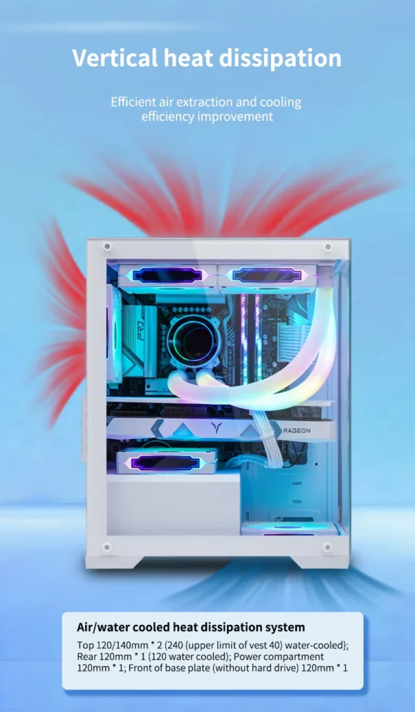 LED PC Gaming Case with Micro Support Audio Front Ports  Fan and Water Cooling for Desktop CPU Cabinet