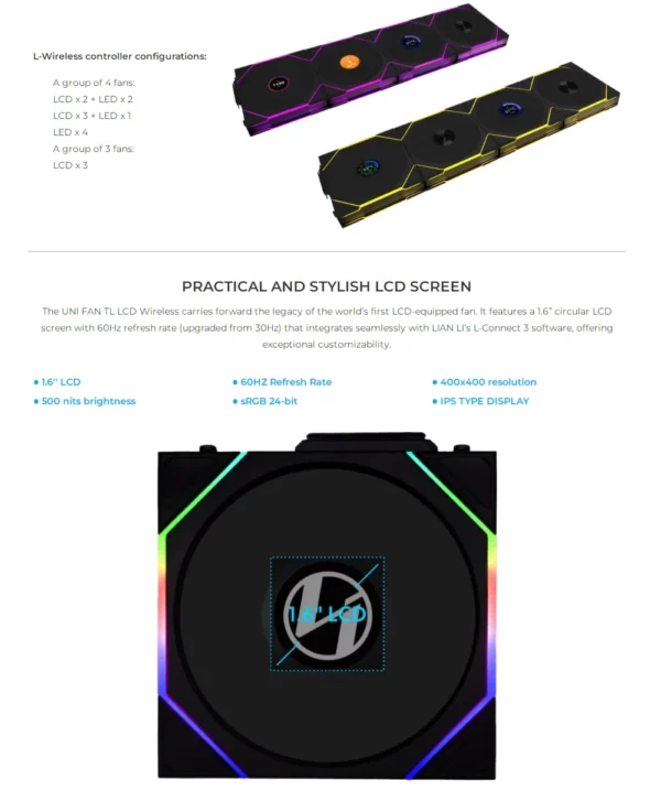 LIANLI UNI FAN TL120 Wireless version and TL LCD120 Screen fan There are positive leaves and inverse leaves. Individual pack,
