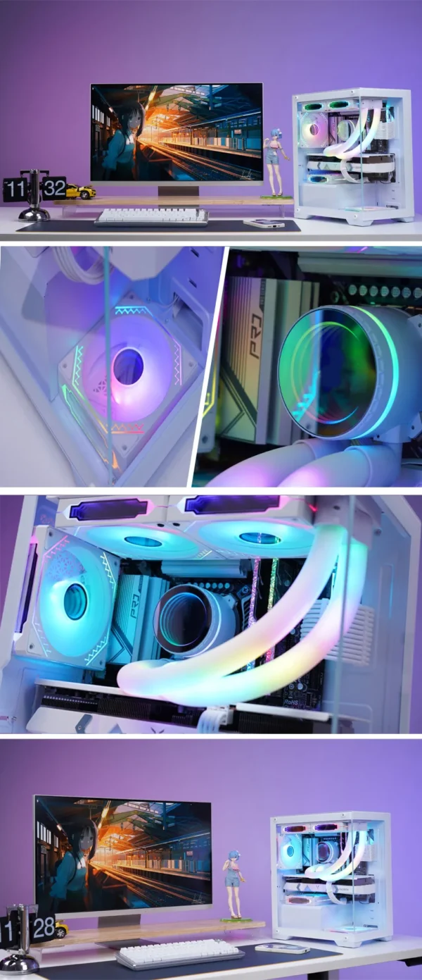 LED PC Gaming Case with Micro Support Audio Front Ports  Fan and Water Cooling for Desktop CPU Cabinet