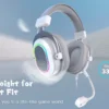 FIFINE RGB Gaming Headset with 7.1 Surround Sound/3-EQ/MIC,Over-ear Headphone with In-line Control for PC PS4 PS5 Ampligame-H6W