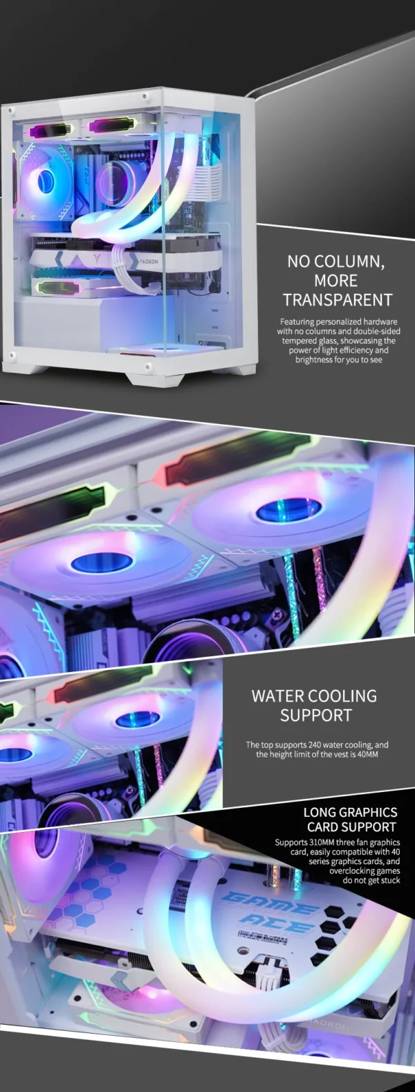 LED PC Gaming Case with Micro Support Audio Front Ports  Fan and Water Cooling for Desktop CPU Cabinet