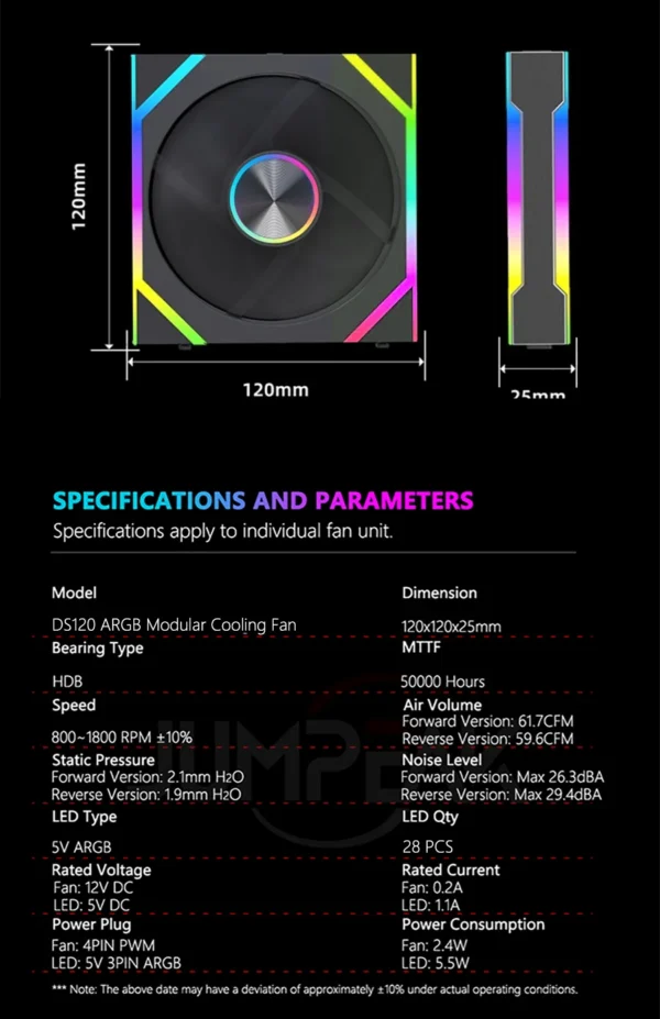 JUMPEAK DS120 Face-Changing ARGB Cooling Fan 360mm 240mm Modular Stackable Splicing 120mm RGB Fans For Gaming PC Case CPU Cooler