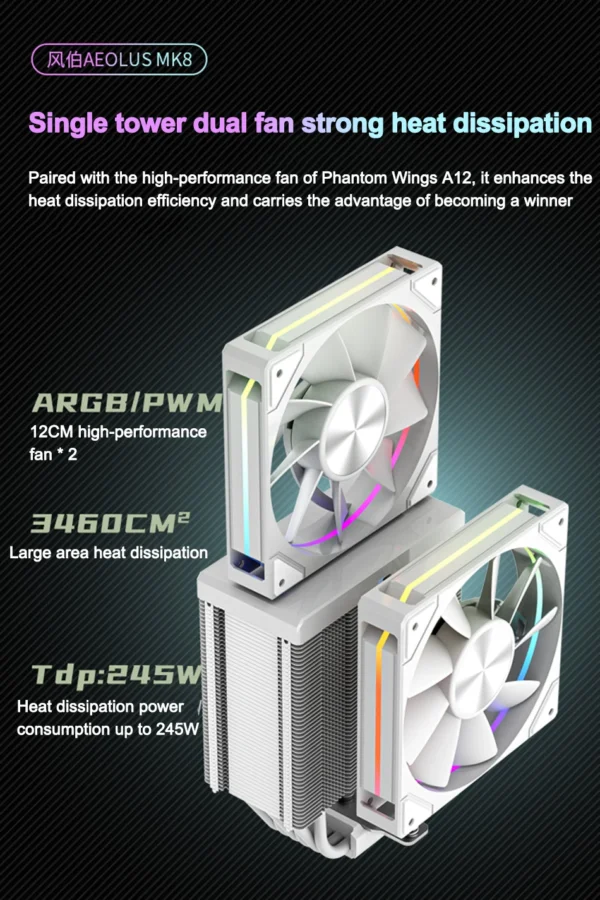 Power Train X-GAMERX MK8 CPU Cooler LCD Screen Dual Fan Tower 6 Heat pipes Air-cooled radiator For LGA1700 115X 1200 AM4 AM5