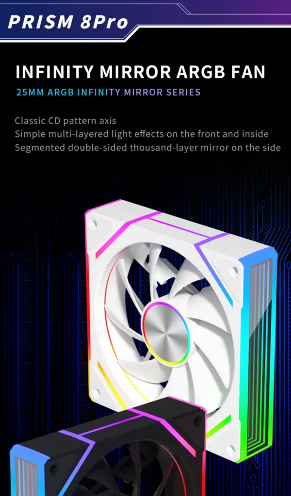 Power Train PRISM 8 PRO Computer Case Fan 120mm ARGB 4Pin PWM Quiet CPU Cooling Fan 12V Large Air Volume 56.8CFM/600-1500RPM