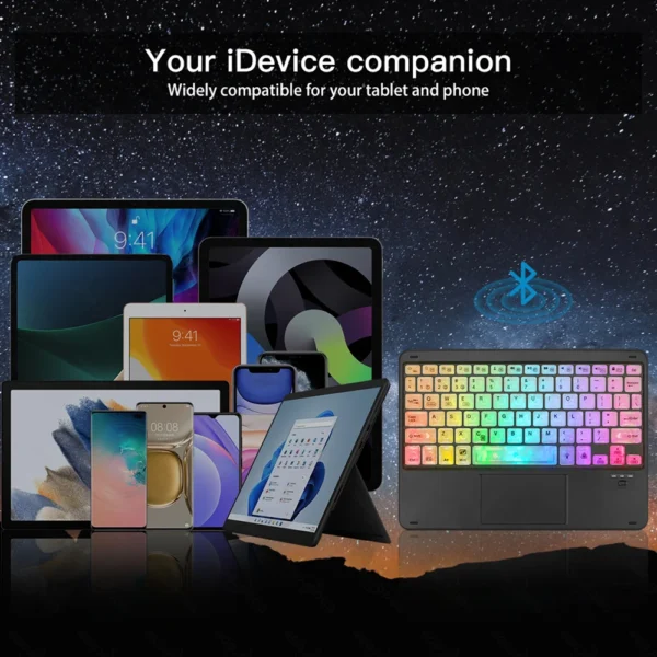 RGB Rainbow Backlit Wireless Bluetooth Keyboard Touchpad and Mouse Wireless Spanish Korean Keyboard for iPad Laptops Tablet PC