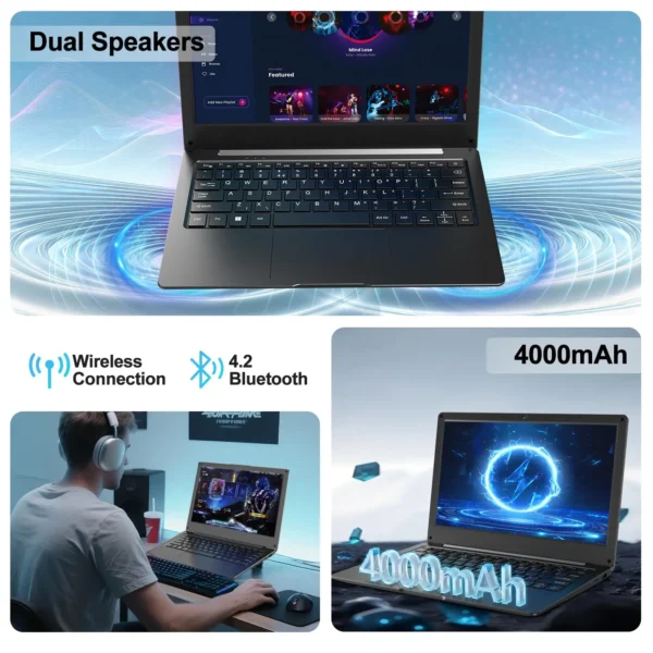 11.6 Inch Laptop, OS 11 Pro System Laptops, Slim and Lightweight Notebook HD Display, Russian- English Keyboard,Type_C 4000mAh