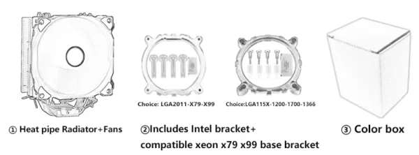 XUANFENG 120mm Fan Radiator Air-cooled 4/6 Heat Pipe CPU Cooler Installing LGA115x 2011 x99 E5 1200 1700 1851 i5 i7 AM4 AM5 2066
