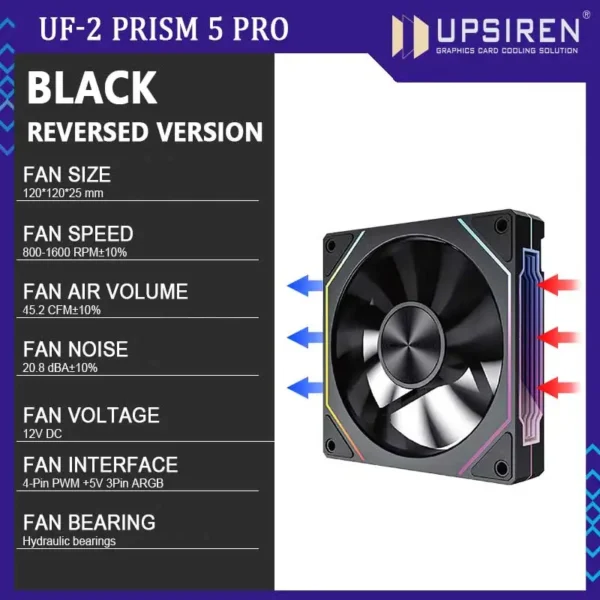 UPSIREN UF-2 PRISM 5 PRO 12CM ARGB Large Air Volume Computer Chassis Fan Regular version/Reversed version Dual mode selection