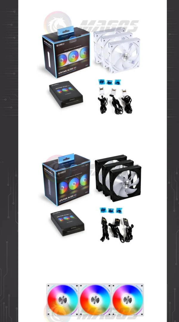 Lian Li UNI Fan AL120 ARGB Cableless Fan Support L-Connect 3 PWM Silent Low Noise High RPM MB SYNC/Controller, V1 Triple Pack
