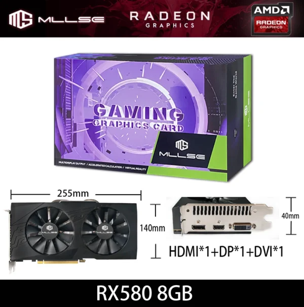 MLLSE AMD RX 580 8GB 2048SP Gaming Graphics Card GDDR5 256Bit PCI-E 3.0 ×16 8Pin Radeon GPU Rx 580 Video Card Placa De Video