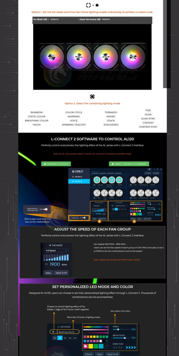 Lian Li UNI Fan AL120 ARGB Cableless Fan Support L-Connect 3 PWM Silent Low Noise High RPM MB SYNC/Controller, V1 Triple Pack