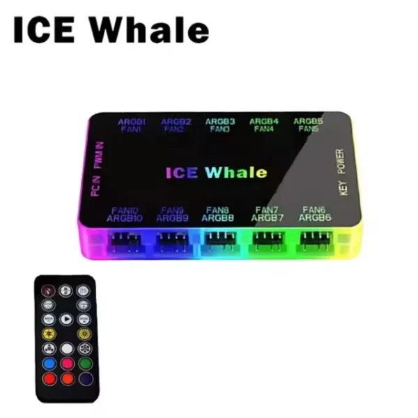 ICE Whale C10 1 to 10 PWM&ARGB Case Fan Hub SATA Power Interface Splitter 4Pin PWM 3Pin Addressable ARGB With Remote control