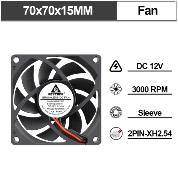 5PCS Gdstime 70x70x15mm DC 24V 12V 5V  70mm x 15mm 2Pin 7cm PC Case Radiator Silent Cooler Brushless Cooling Axial Fan 7015