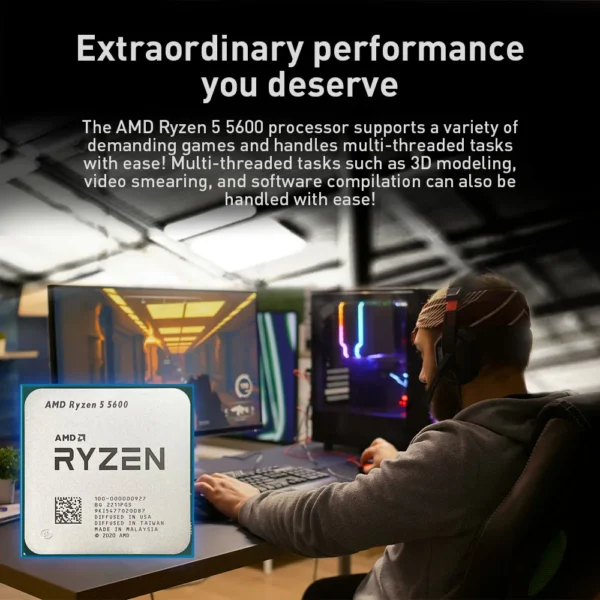 AMD Ryzen 5 5600 CPU AMD R5 5600 Processor 4.4GHz 6-Core 12-Thread 32MB Cache Socket AM4 Desktop PC Gaming CPU