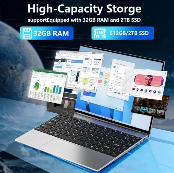 LENO 14.1" Portable Laptop Computer Intel Core i7 8650U  Windows 11 Pro 32GB DDR4 1TB 512GB 2TB SSD Notebook PC Gaming Laptops