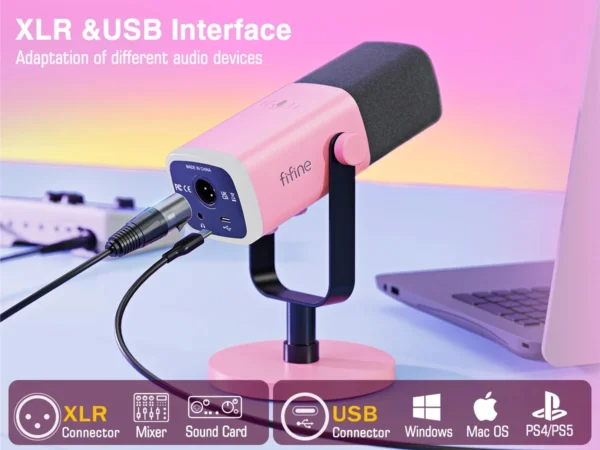 FIFINE Gaming Streaming Headset and Microphone Kit with Gain Knob/RGB/Monitor,for PC/MAC/PS4/PS5/Mixer/YouTube/Steam-AM8TP/H9P