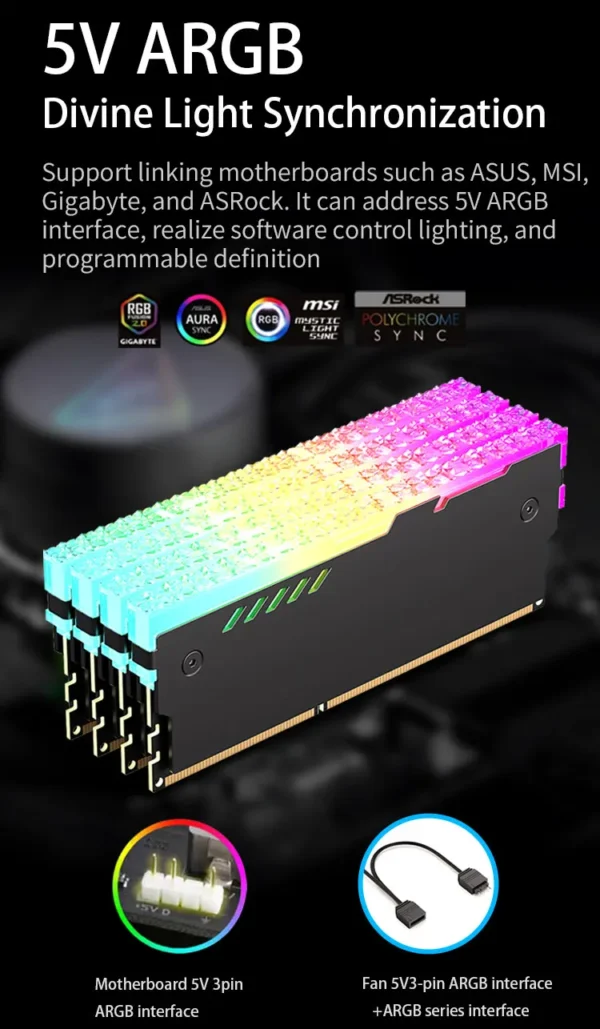 TEUCER RM-1 PC Memory Heatsink RAM Cooling Vest 5V 3-PIN ARGB for Desktop Computer Memory DDR3 DDR4 DDR5 DDR2