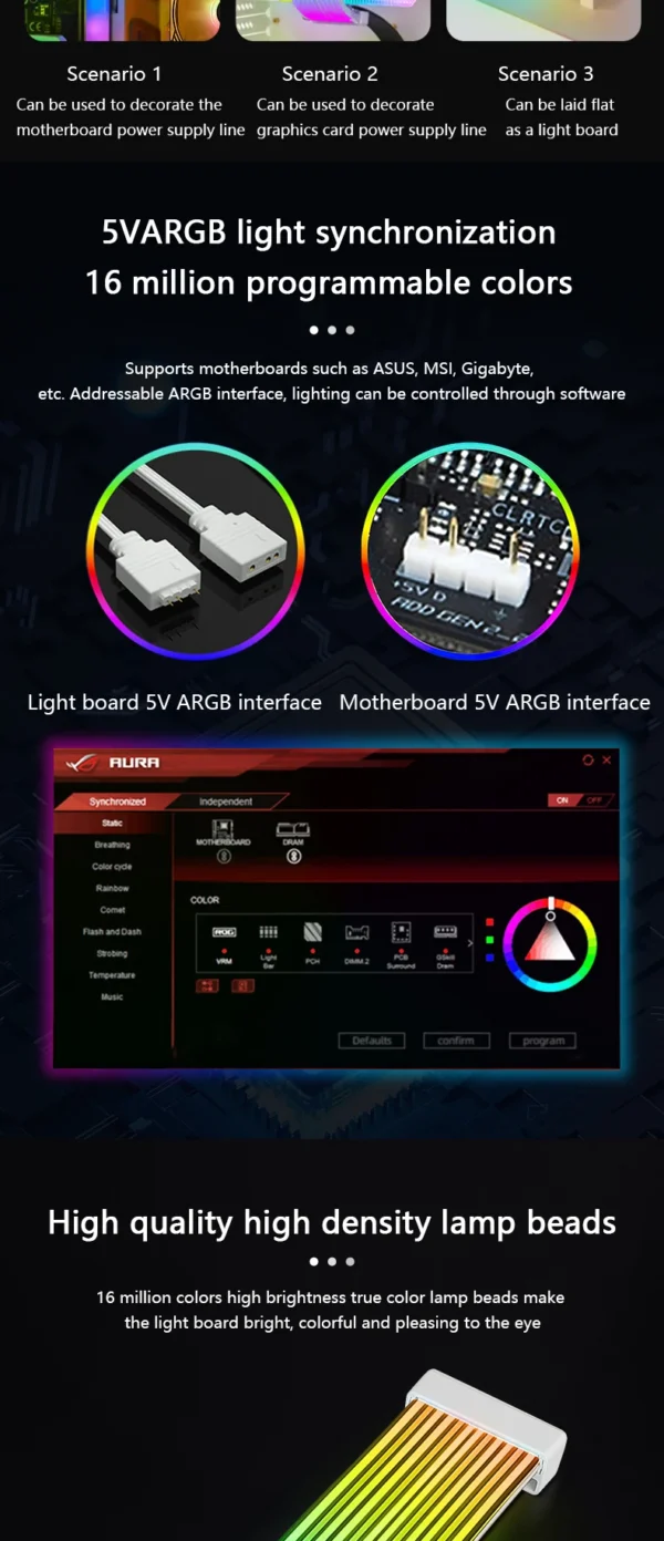 UPSIREN Bendable ARGB Light Board,Suitable For Graphics Card 24pin/8pin/2x8pin/12VHPWR/Motherboard Decorative light strip