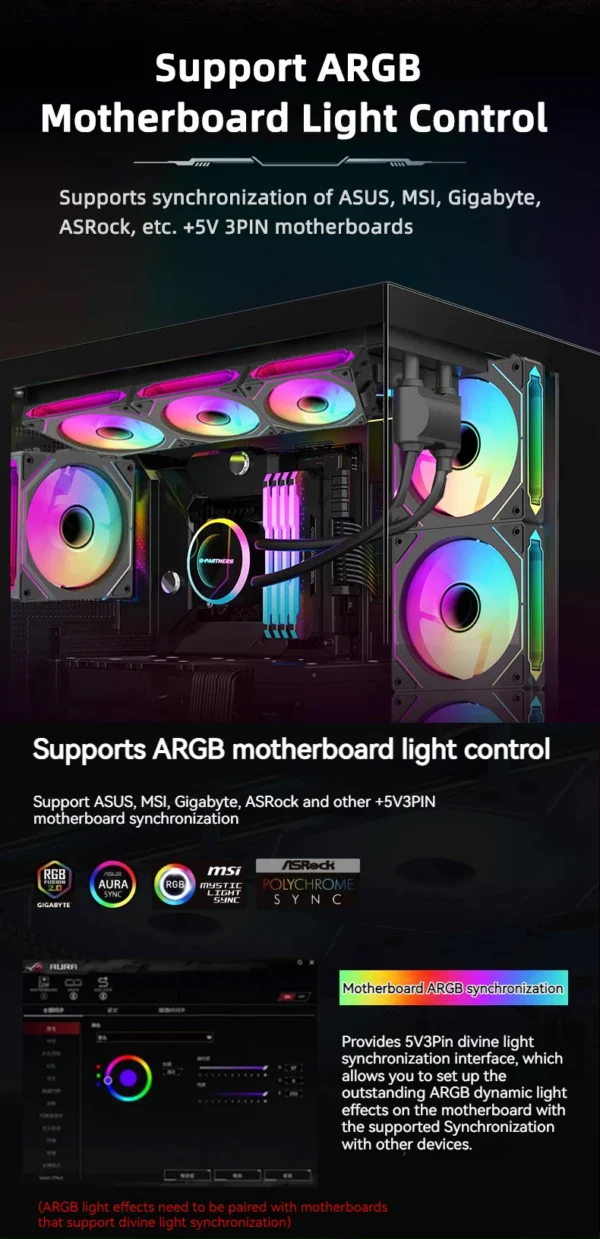 Coolcirc DL-1 120mm PC Case Fan 800-2000rpm PWM Hydro Bearing Silent 5V3Pin ARGB Water Cooler Magic Cableless Cooling Ventilator