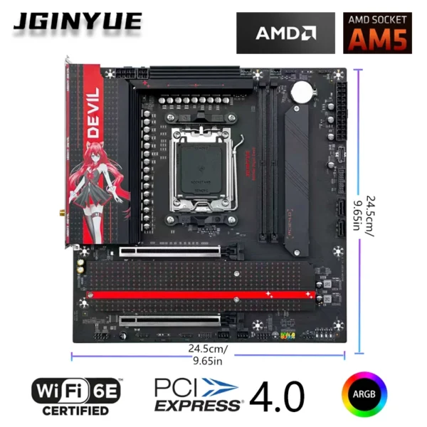 JGINYUE B650M Night Devil Motherboard Supprot Ryzen 7500F/7600X/9600X/7700/7800X3D CPU 2*16GB DDR5 6000Mhz No WiFi B650 M-ATX