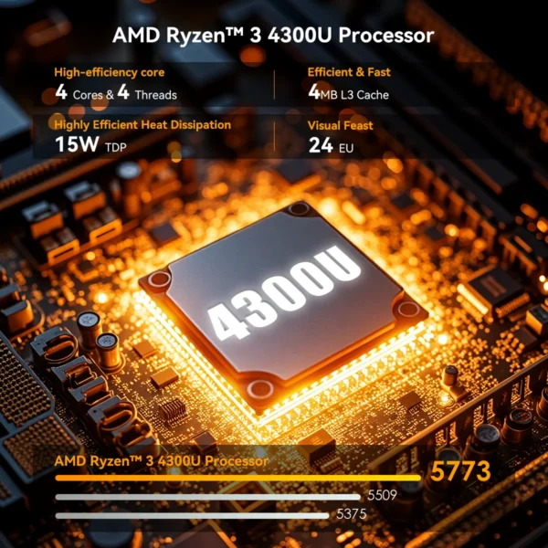 KAMRUI 17.3 AMD Ryzen 3 4300U Laptop 16GB DDR4 RAM 512GB SSD Lightweight Business Laptop Windows 11 Pro Ordenadores Portátiles