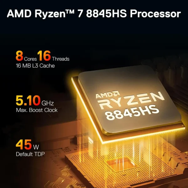 Redragon MPC745 Mini PC AI NPU AMD Ryzen 7 8845HS Processor(MAX 5.1 GHz), Mini Desktop Computer ,Radeon 780M Graphics & 16GB DDR