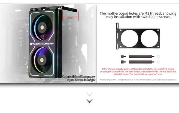 Thermalright MC-2 ARGB Computer Memory Cooler,Paired with high-performance dual fans, suitable for DDR/DDR2/DDR3/DDR4/DDR5