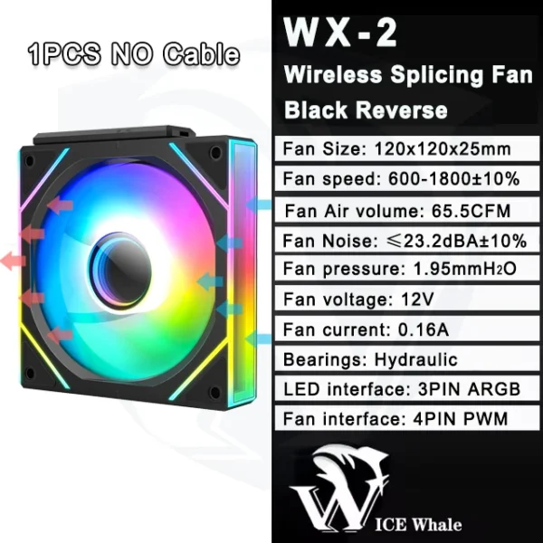 ICE Whale WX-2 ARGB Wireless Splicing Fan 12CM Air-Cooled Cooling Chassis Component 1800RPM Chassis Fan