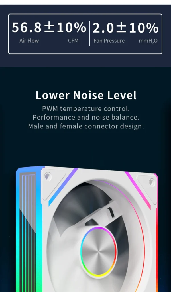 Power Train PRISM 8 PRO Computer Case Fan 120mm ARGB 4Pin PWM Quiet CPU Cooling Fan 12V Large Air Volume 56.8CFM/600-1500RPM