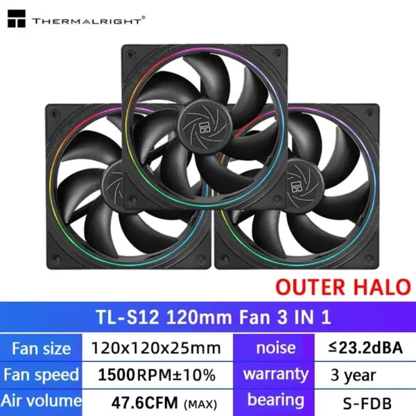 Thermalright TL-C12C 3 in 1 120mm Cooling Fan 5V ARGB gamer Adjust Speed Cooler argb Adjustable computer Case Fan ventilador