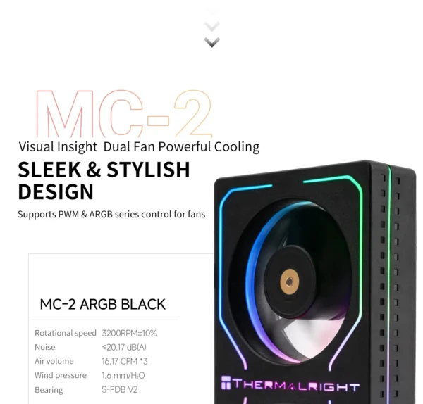 Thermalright MC-2 ARGB Computer Memory Cooler,Paired with high-performance dual fans, suitable for DDR/DDR2/DDR3/DDR4/DDR5
