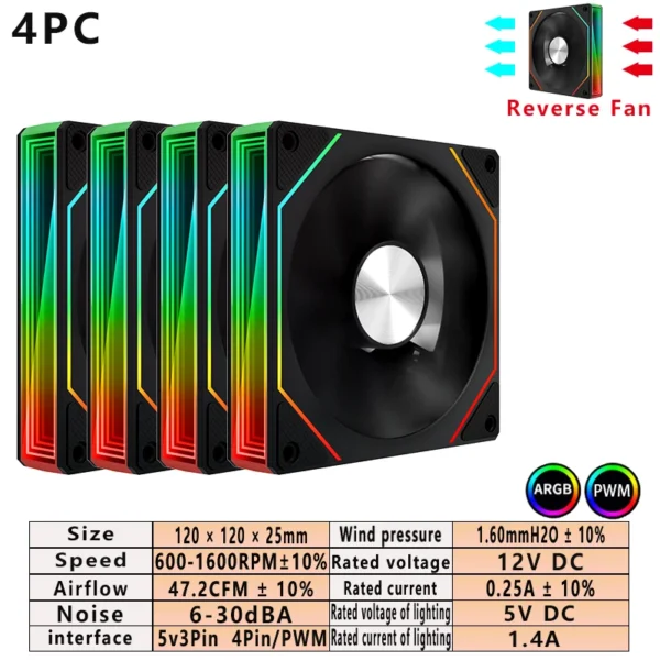 ARGB PC Case Fan 120mm Infinity Mirror Design Motherboard Lighting Sync 4PIN PWM CPU Cooler Fan ventilador Air-cooler mute fans
