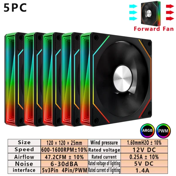 ARGB PC Case Fan 120mm Infinity Mirror Design Motherboard Lighting Sync 4PIN PWM CPU Cooler Fan ventilador Air-cooler mute fans