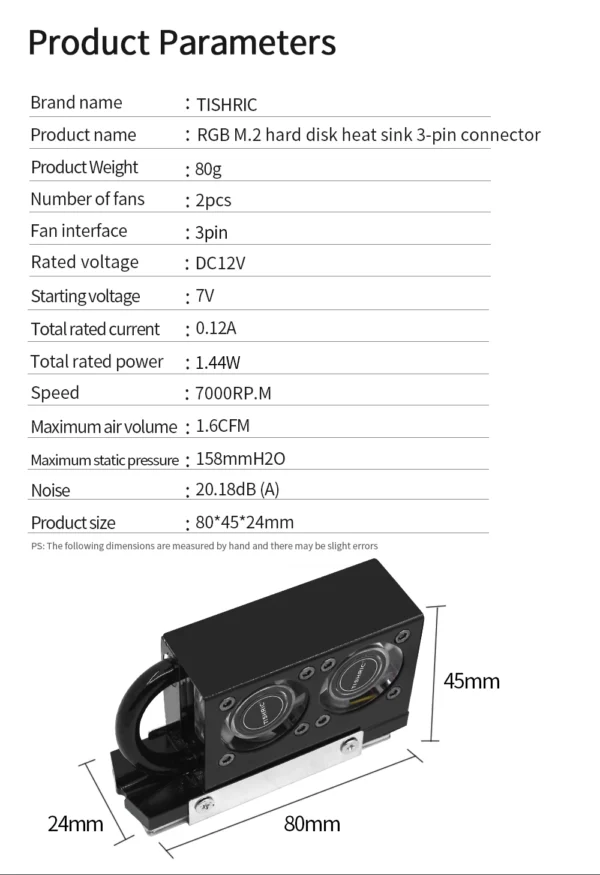TISHRIC RGB SSD M2 Radiator With Two Fans Cooling 7000RPM 3Pin M.2 Hard Disk Heatsink For Desktop PC NVMe NGFF M.2 2280 SSD