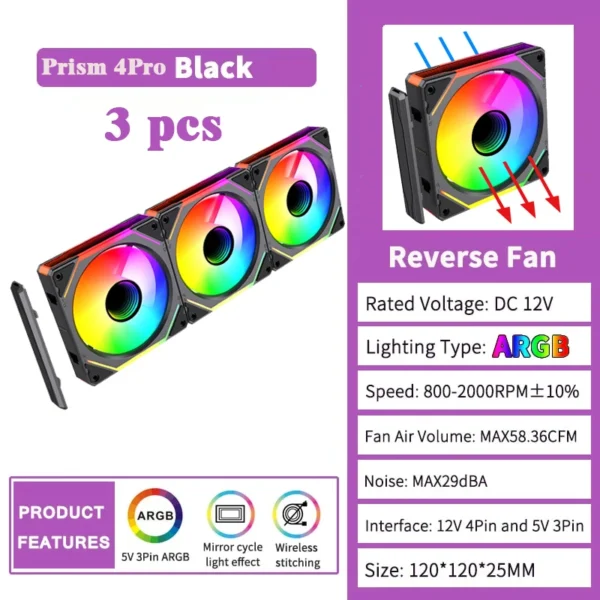 Prism 4 Pro Building Blocks Modular Case Fan ARGB Mirror Cycle Light Effect 800-2000RPM PWM Water Cooling 120mm Cooler Fan