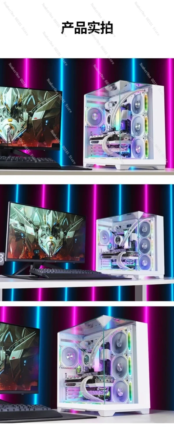 ATX Gaming PC Case Panoramic Tempered Glass 7 Fan Support RGB Lighting Desktop Computer Case High Airflow Gaming Chassis