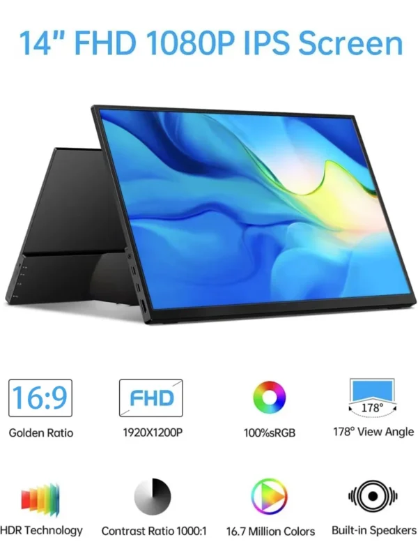 Touchable portable 14 inch monitor 60Hz 1200P split screen monitor suitable for Xbox phones laptops Switch PS4/5