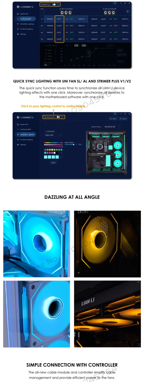 Lian Li Uni Fan SL-INF 120 Infinity Mirror Case Radiator Fan Cableless Gen.3th 12cm Watercooler Forward/ Reversed Blade