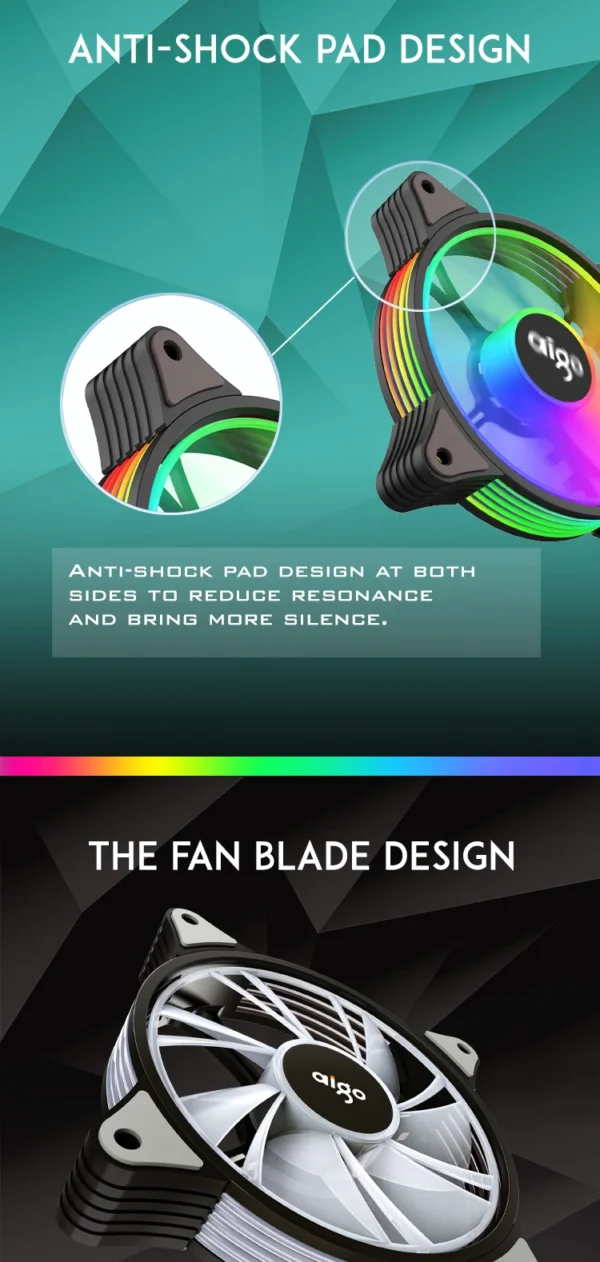 Aigo AR12 120mm PC Gamer Computer Case Fan RGB 12v Heatsink Aura Sync Cooler Argb Silent Controller Kit Fan Cooling Ventilador