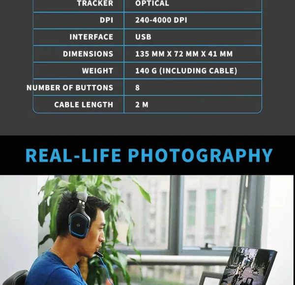 Logitech G402 Wired Gaming Mouse, Ergonomic, High Precision, Suitable for E-Sports and Office, Compatible with Laptops