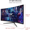 34 Inch Curved Ultrawide WQHD Monitor 3440x1440 180Hz 1ms DP sRGB Built-in Speakers