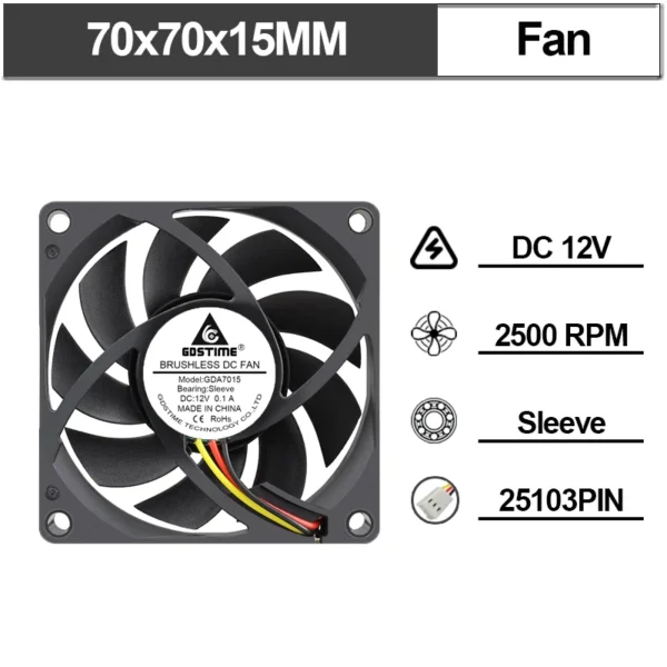 5PCS Gdstime 70x70x15mm DC 24V 12V 5V  70mm x 15mm 2Pin 7cm PC Case Radiator Silent Cooler Brushless Cooling Axial Fan 7015