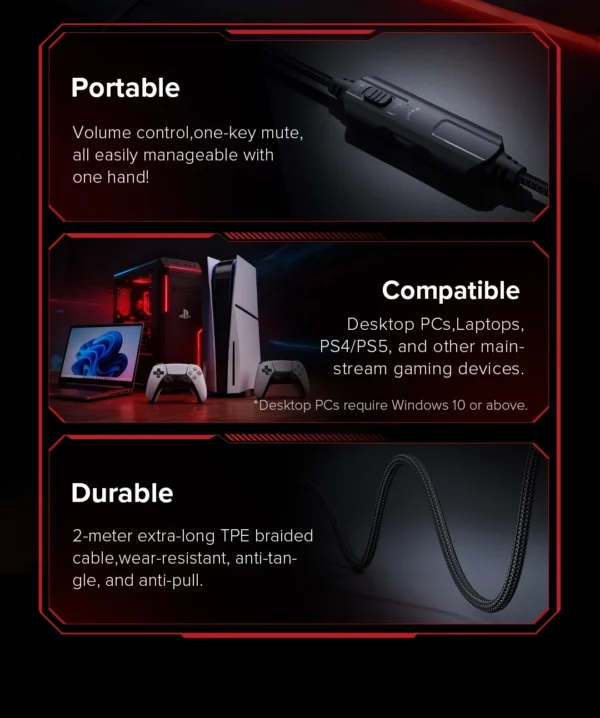 HAYLOU HexStorm G1 Wired Gaming Headphone 7.1 Surround Sound 50mm Dual Driver Esports Gamer Headset with Mic For PS4 PS5 PC