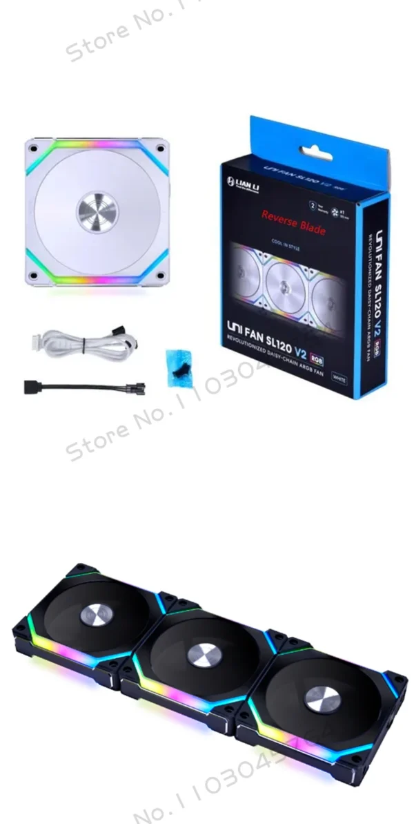 LIAN LI UNI FAN SL V2 SL120V2 Reverse Blade 10% Performence Upgraded Version RGB Fan, Single Pack, Black/White