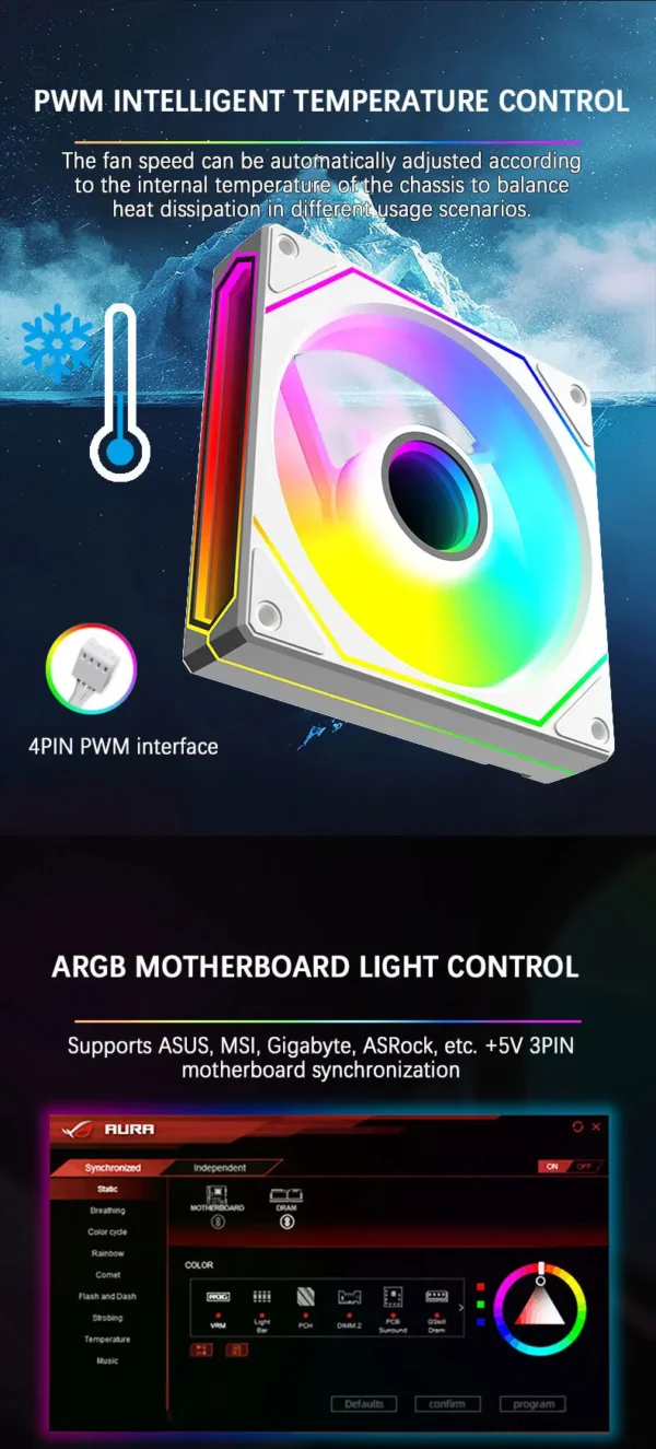 UPSIREN UF-4 12CM Computer Chassis Fan,Infinite Prism ARGB Fan/3 Mirror Surfaces/4 Pin PWM/3PIN ARGB Quiet Cooling Fan