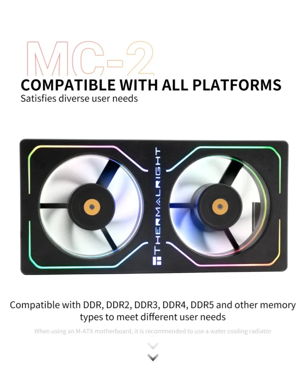 Thermalright MC-2 ARGB Computer Memory Cooler,Paired with high-performance dual fans, suitable for DDR/DDR2/DDR3/DDR4/DDR5