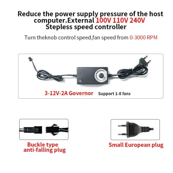 TEUCER 120mm 3000RPM Cooling Fan with Controller 12V 220V Btc Mining Machine Chassis Exhaust Fan Workstation Cabinet Server Fan