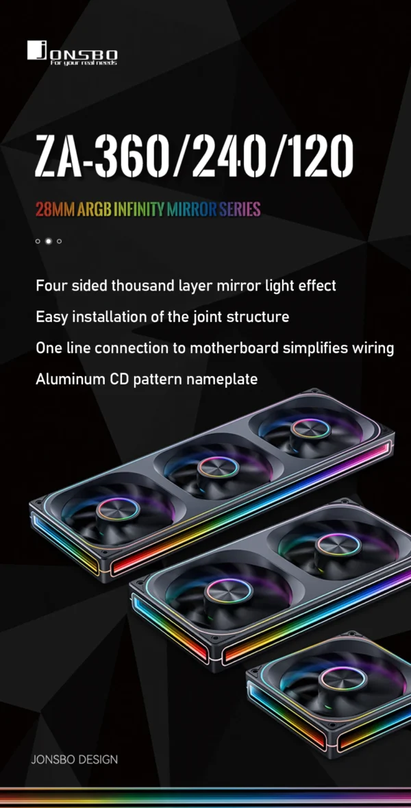JONSBO ZA-120/240/360 Case Cooling Fan ARGB 12cm Connected Building Block Fan PWM Silent Chassis Fan